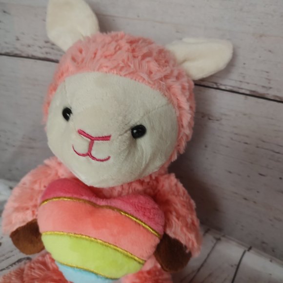 Pink Alpaca Plush Llama w Heart Stuffed Animal Animal Adventure Valentine - Picture 2 of 7